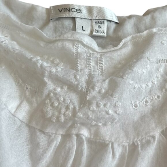 Vince White Shift Dress Fit N Flare Sleeveless Eyelet 100% Cotton Size Large - Picture 6 of 14